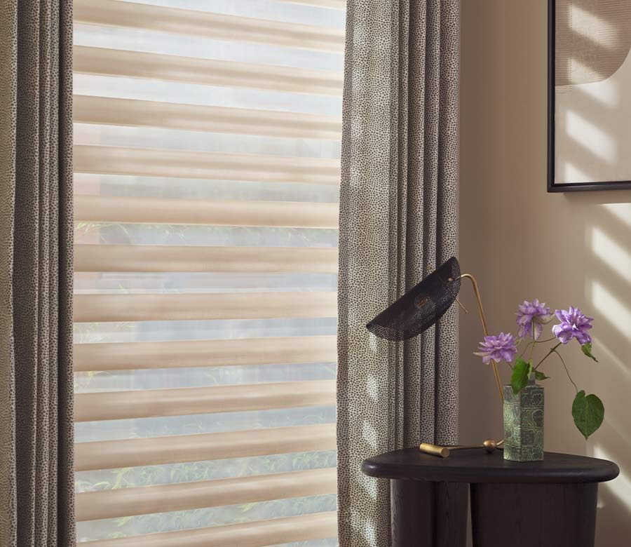 pirouette shades with drapery panels hunter douglas