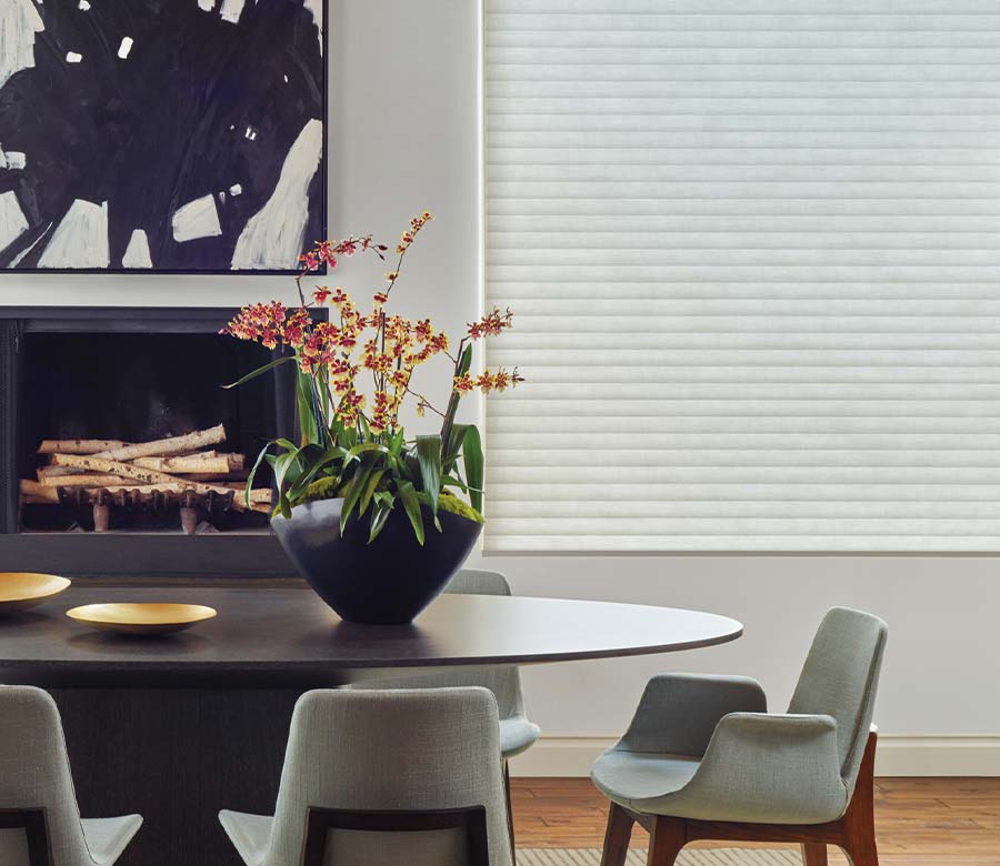 White cellular roller shades for dining room with light filtering solutions