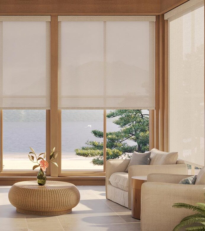 living room with light filtering with designer screen shades by hunter douglas